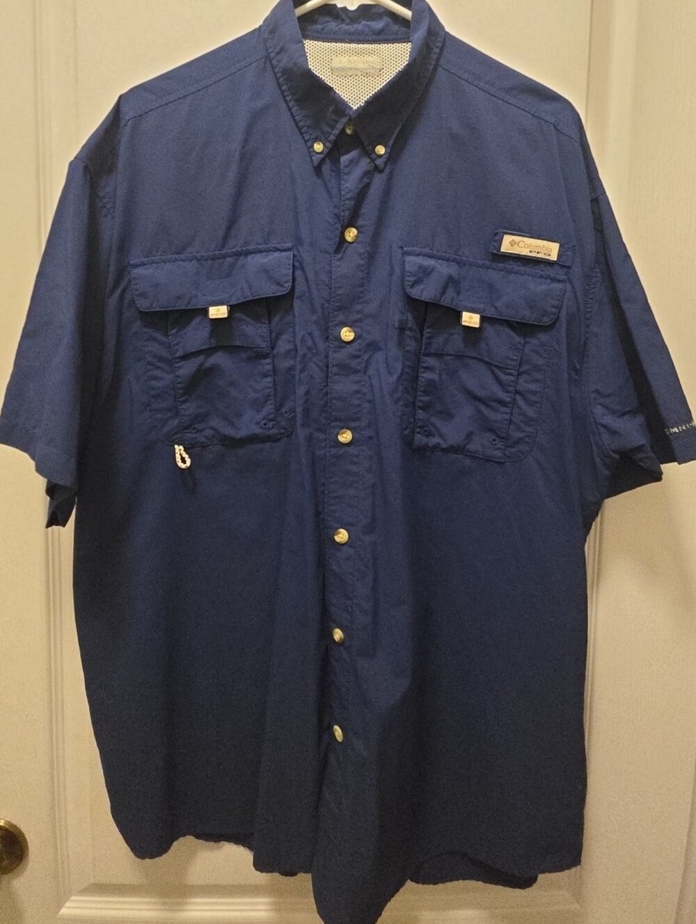 Columbia PFG Bahama II Short Sleeve Fishing Shirt Men's Size L Navy Vented